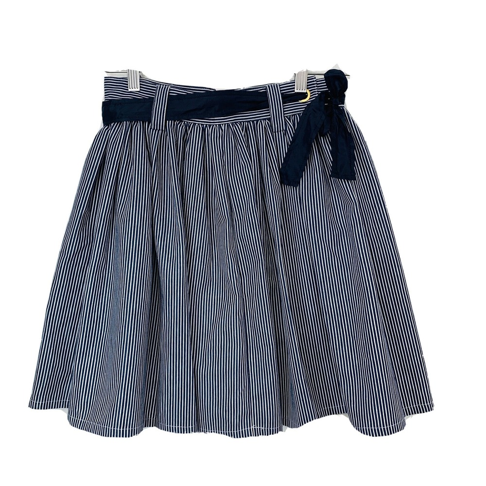 Free Generation Pleated Skater Skirt Medium Blue Pinstripe Tie Boho Nautical New
